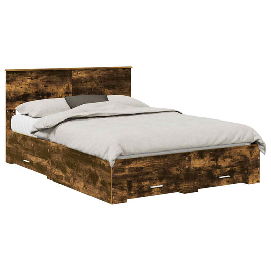 vidaXL Bed Frame with Drawer Smoked Oak 135 x 190 cm Engineered Wood