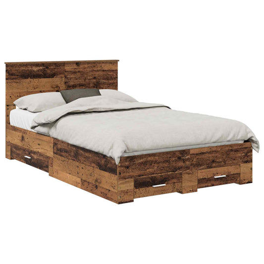 vidaXL Bed Frame with Drawer Old Wood 120 x 190 cm Engineered Wood