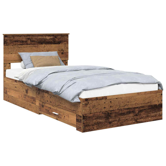 vidaXL Bed Frame with Drawer Old Wood 100 x 200 cm Engineered Wood