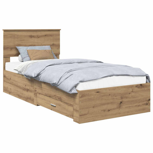 vidaXL Bed Frame with Drawer Artisan Oak 90 x 200 cm Engineered Wood