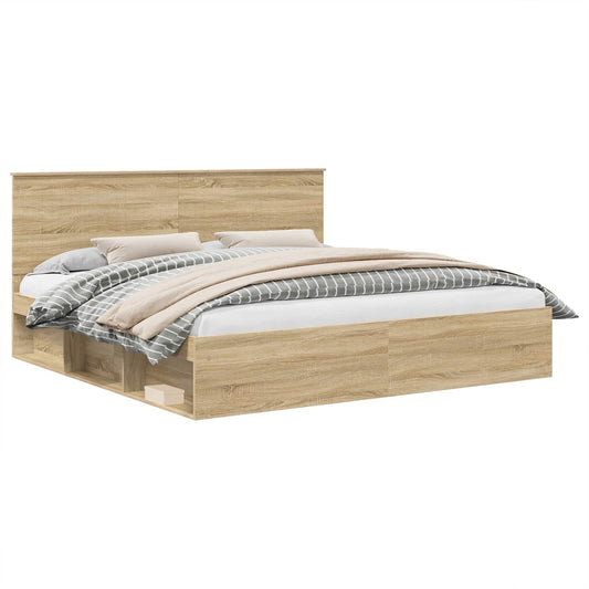 vidaXL Bed Frame with Headboard Sonoma 200 x 200 cm Solid Pine Wood