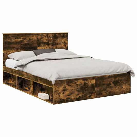 vidaXL Bed Frame Smoked Oak 150 x 200 cm Solid Pine Wood