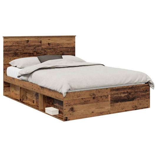 vidaXL Bed Frame with Headboard Old Wood 140 x 190 cm Solid Pine Wood