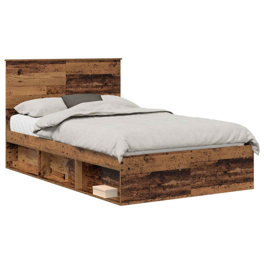 vidaXL Bed Frame with Headboard Old Wood 120 x 190 cm Solid Pine Wood