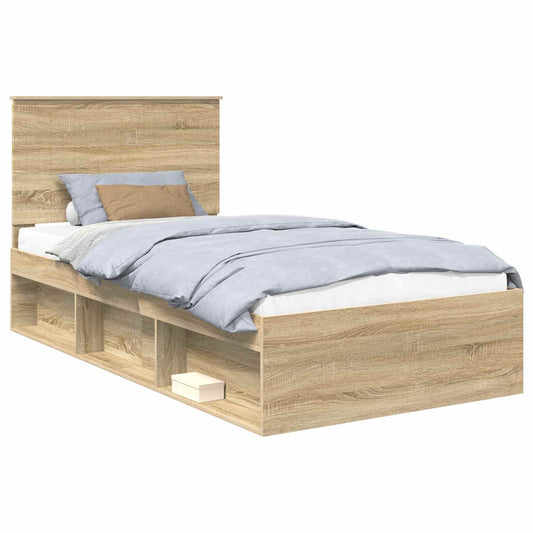 vidaXL Bed Frame with Headboard Sonoma 100 x 200 cm Solid Pine Wood