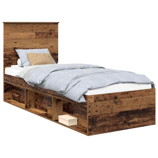 vidaXL Bed Frame with Headboard Old Wood 75 x 190 cm Solid Pine Wood