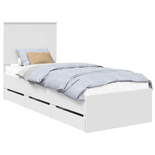 vidaXL Bed Frame with Drawer White 75 x 190 cm Engineer Wood