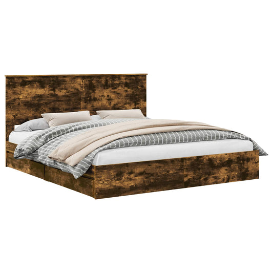 vidaXL Storage Bed with Drawer Smoked Oak 180 x 200 cm Engineered Wood