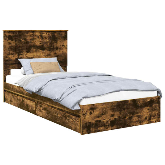 vidaXL Storage Bed with Drawer Smoked Oak 100 x 200 cm Engineered Wood