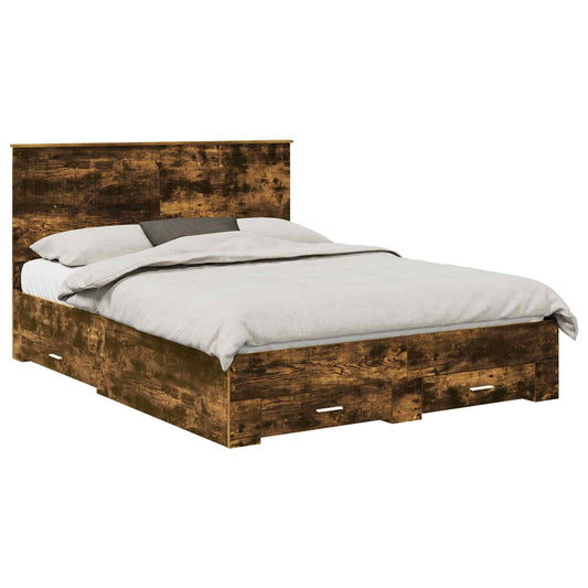 vidaXL Bed Frame with Drawer Smoked Oak 150 x 200 cm Engineered Wood