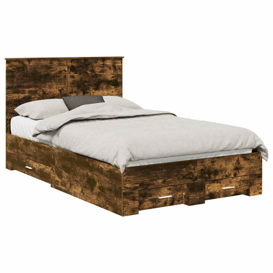 vidaXL Bed Frame with Drawer Smoked Oak 120 x 200 cm Engineered Wood