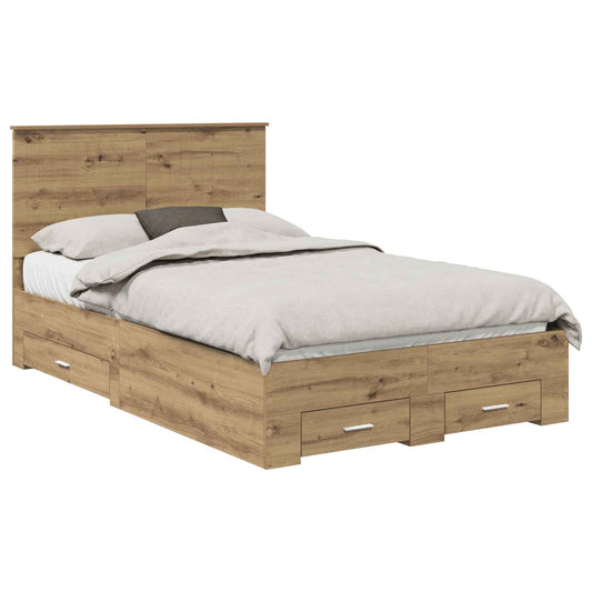vidaXL Bed Frame with Drawer Artisan Oak 120 x 190 cm Engineered Wood