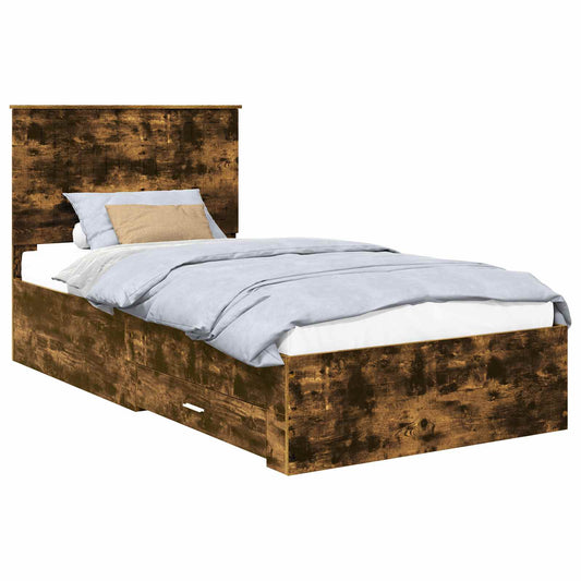 vidaXL Bed Frame with Drawer Smoked Oak 100 x 200 cm Engineered Wood