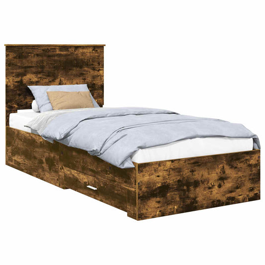 vidaXL Bed Frame with Headboard Smoked Oak 90 x 200 cm Engineered Wood