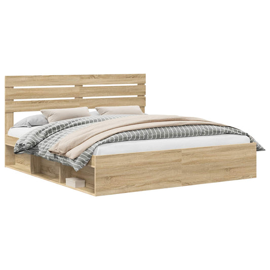 vidaXL Bed Frame with Headboard Sonoma 200 x 200 cm Solid Pine Wood