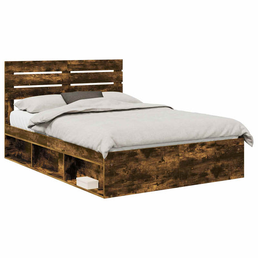 vidaXL Bed Frame Smoked Oak 150 x 200 cm Solid Pine Wood