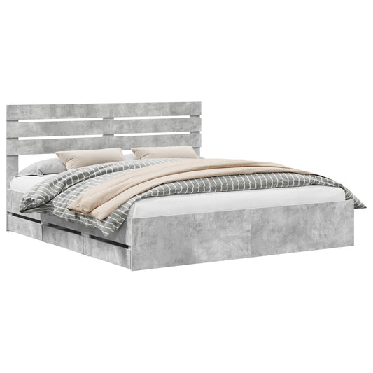 vidaXL Bed Frame with Drawer Concrete Grey 180 x 200 cm Engineer Wood