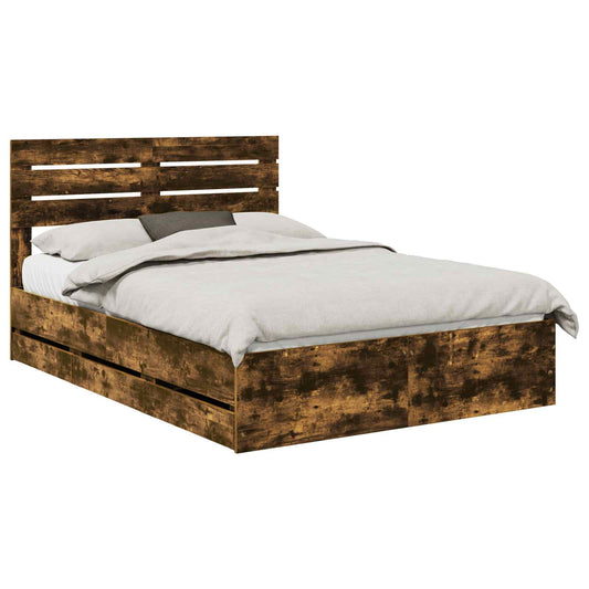 vidaXL Bed Frame with Drawer Smoked Oak 160 x 200 cm Engineer Wood
