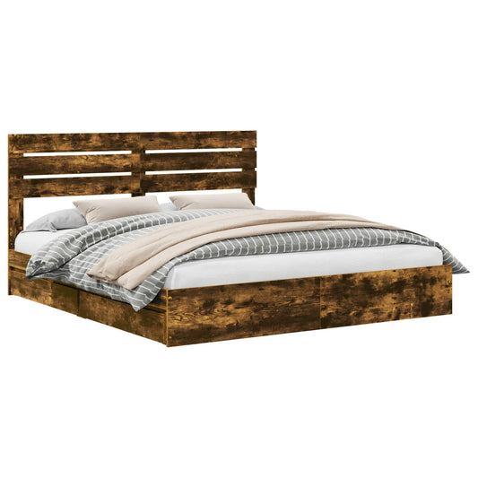 vidaXL Storage Bed with Drawer Smoked Oak 180 x 200 cm Engineered Wood