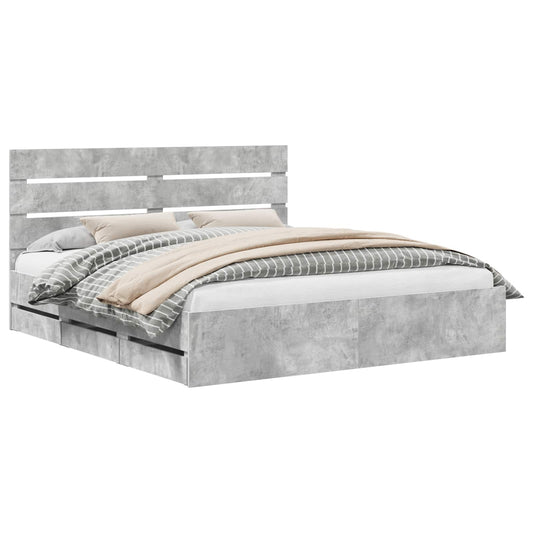 vidaXL Bed Frame with Drawer Concrete Grey 180 x 200 cm Engineer Wood