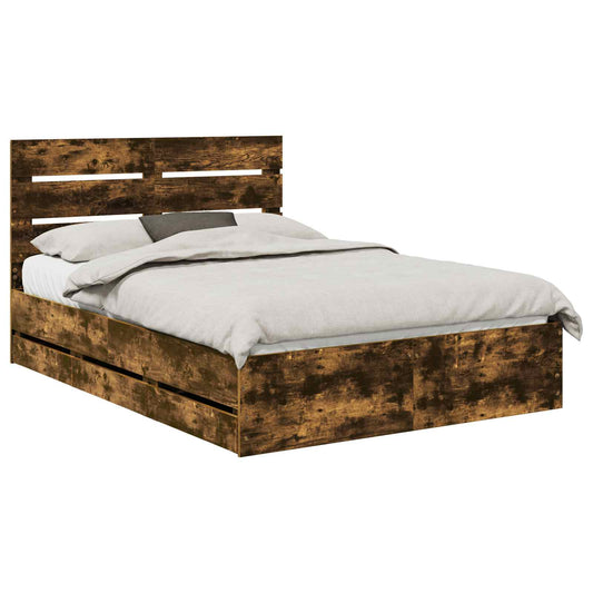 vidaXL Bed Frame with Drawer Smoked Oak 140 x 200 cm Engineer Wood