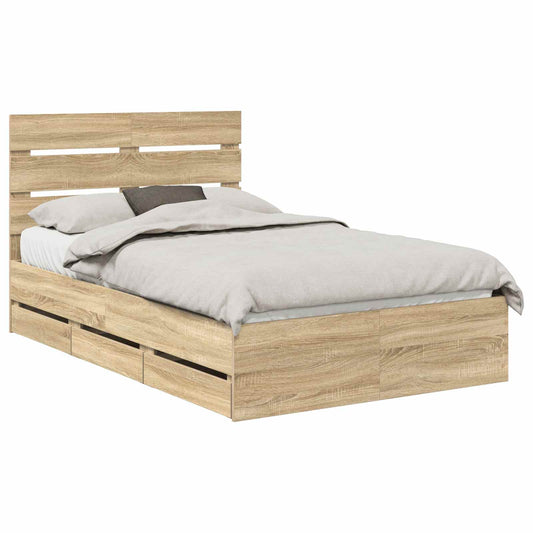 vidaXL Bed Frame with Drawer Sonoma Oak 120 x 200 cm Engineer Wood