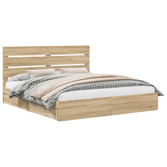 vidaXL Storage Bed with Drawer Sonoma Oak 180 x 200 cm Engineered Wood