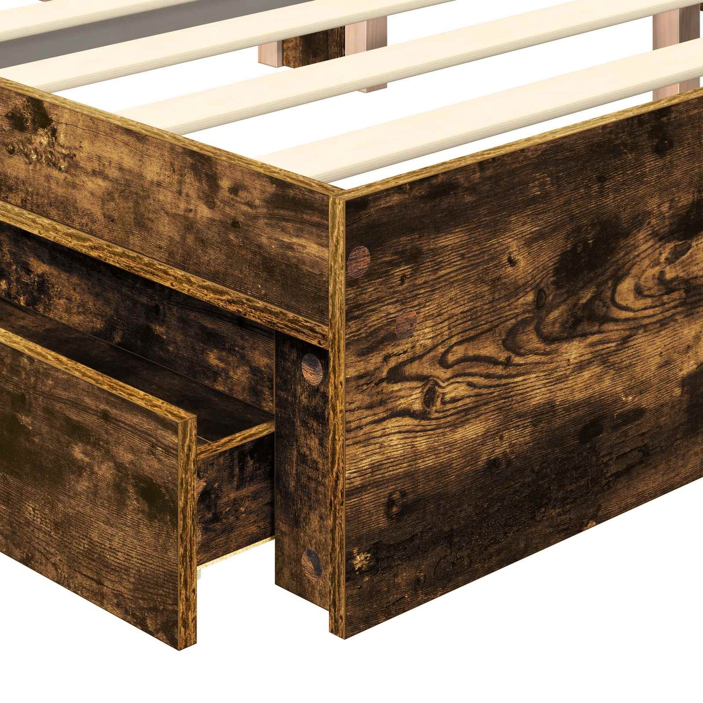 vidaXL Storage Bed with Drawer Smoked Oak 100 x 200 cm Engineered Wood