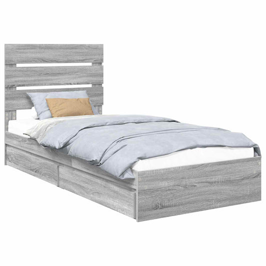 vidaXL Storage Bed with Drawer Grey Sonoma 90 x 200 cm Engineered Wood