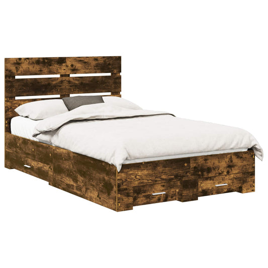 vidaXL Bed Frame with Drawer Smoked Oak 120 x 190 cm Engineered Wood