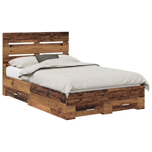 vidaXL Bed Frame with Drawer Old Wood 120 x 190 cm Engineered Wood