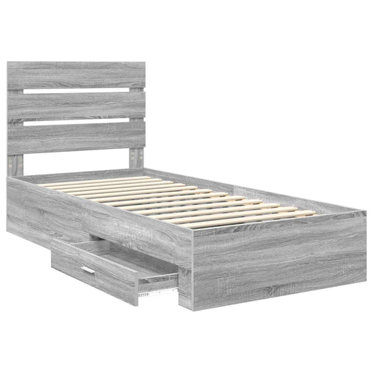 vidaXL Bed Frame with Drawer Grey Sonoma 90 x 200 cm Engineered Wood