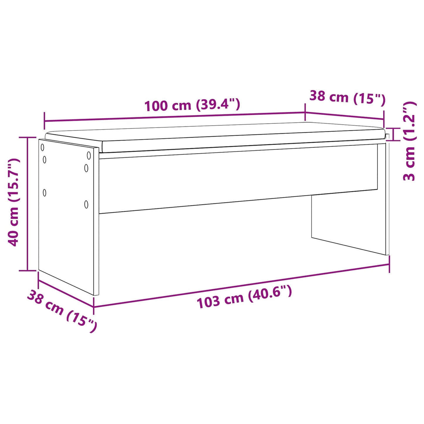 vidaXL Hall Bench with Cushion Sonoma Oak 103 x 38 x 40 cm