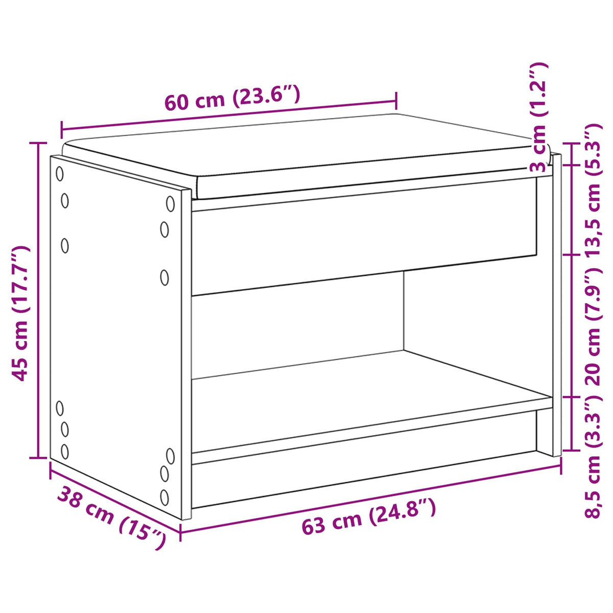 vidaXL Hall Bench Grey Sonoma 63 x 38 x 45 cm
