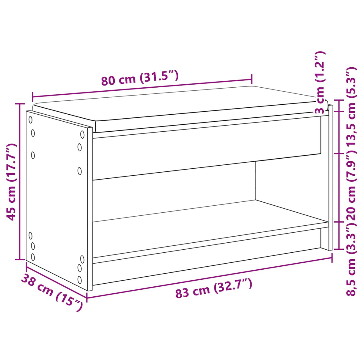 vidaXL Hall Bench Smoked Oak 83 x 38 x 45 cm