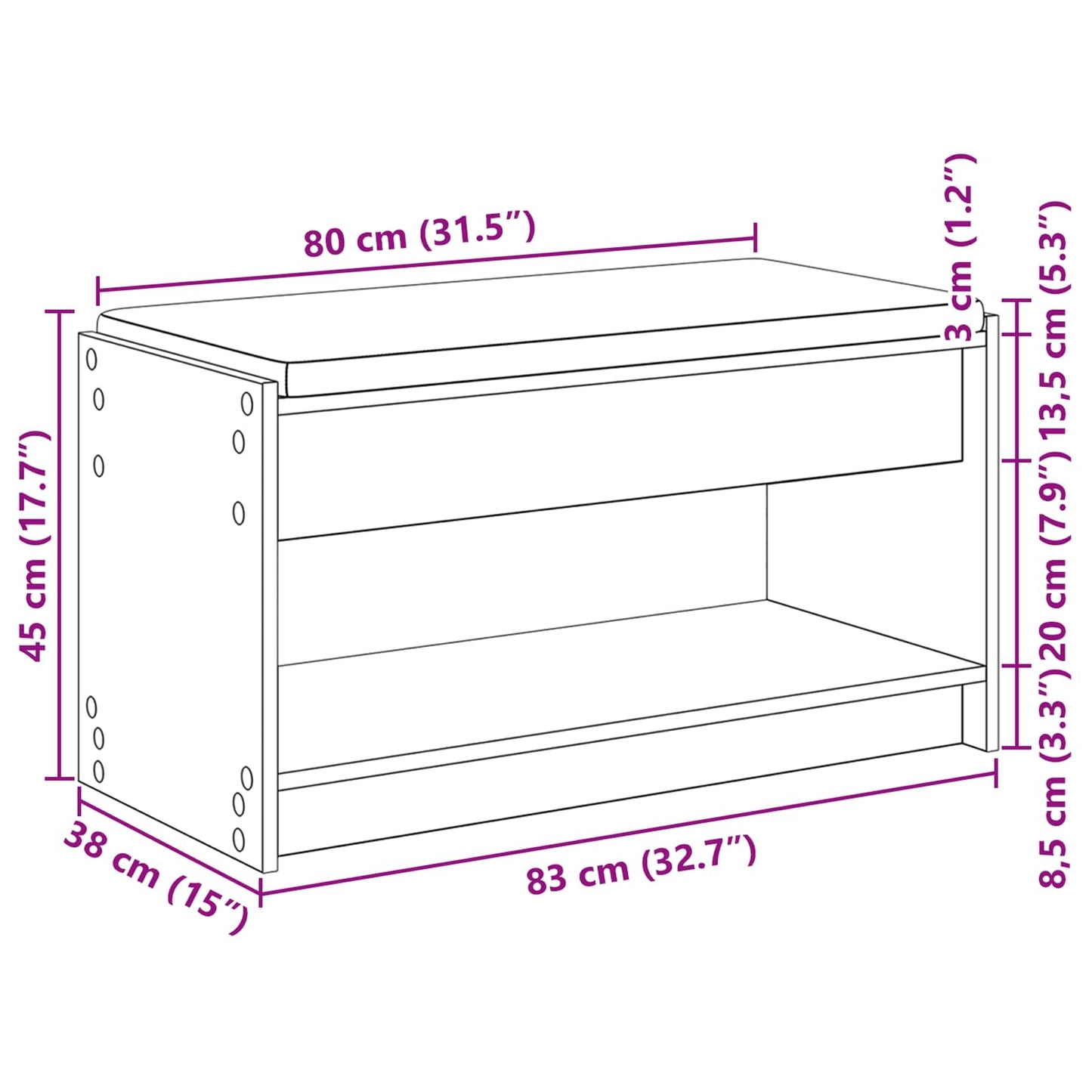 vidaXL Hall Bench Artisan Oak 83 x 38 x 45 cm