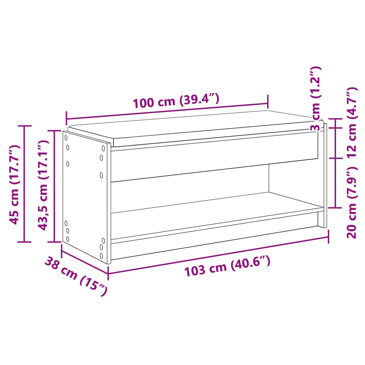 vidaXL Hall Bench Smoked Oak 103 x 38 x 45 cm