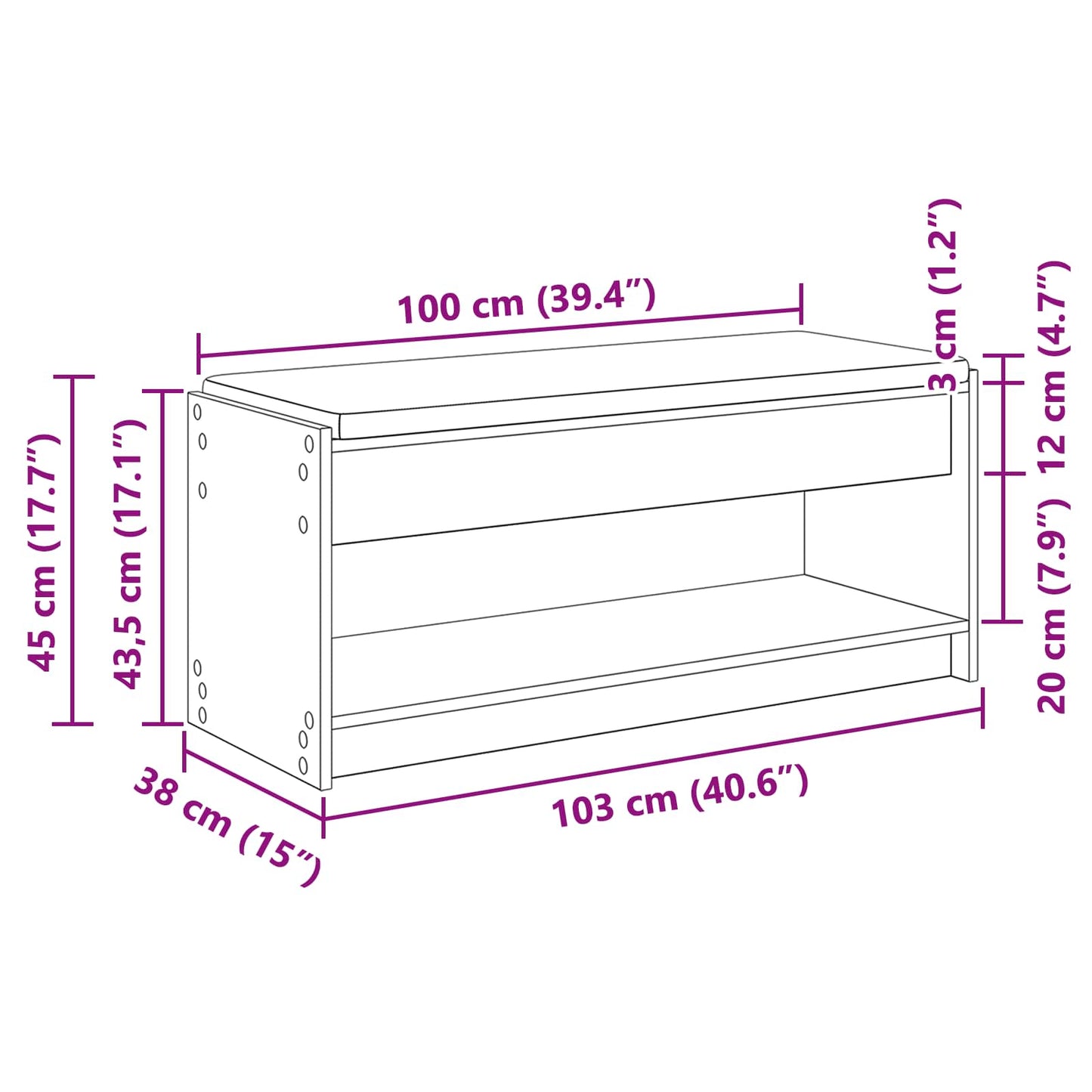 vidaXL Hall Bench Artisan Oak 103 x 38 x 45 cm