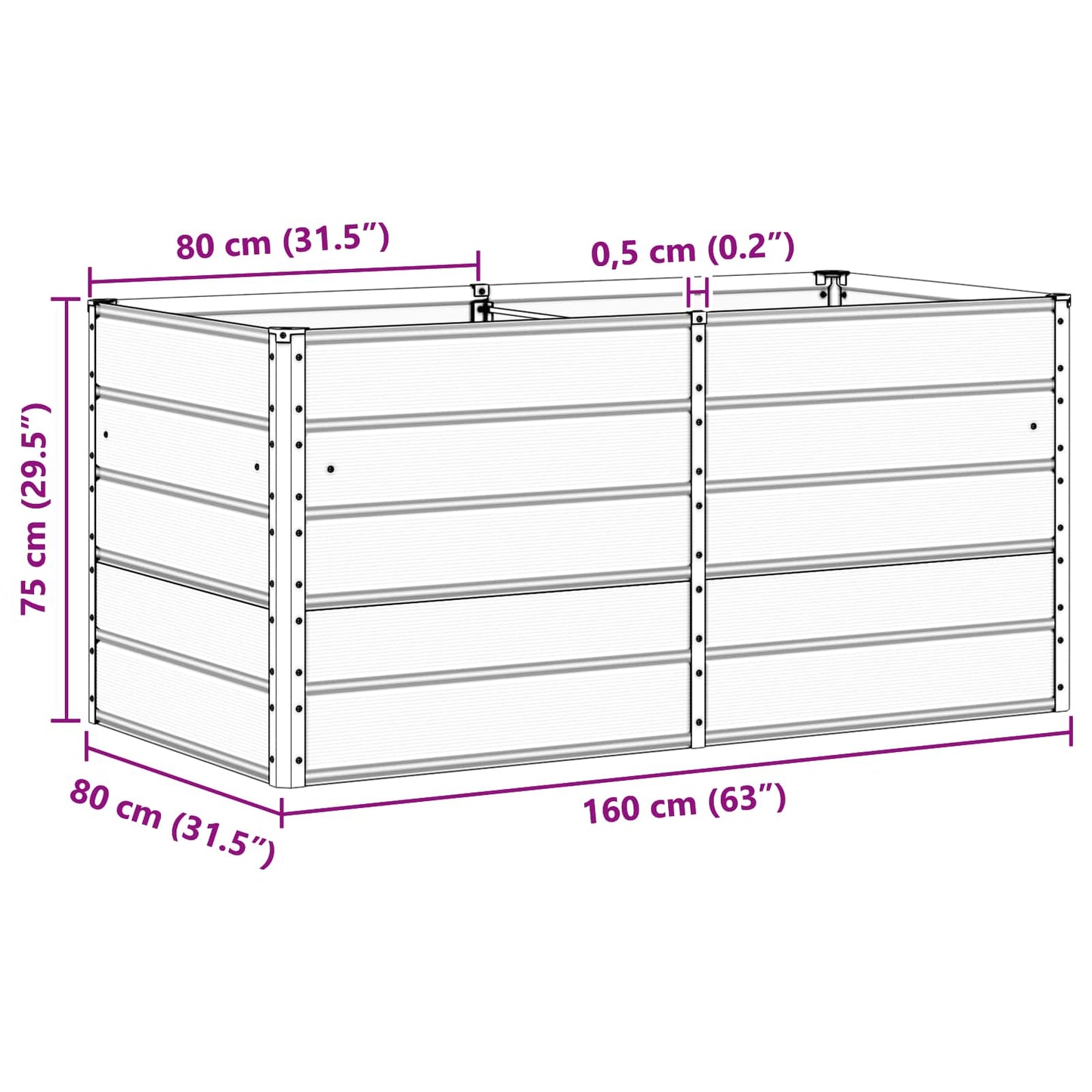 vidaXL Planter Ivory 160 x 80 x 75 cm Steel