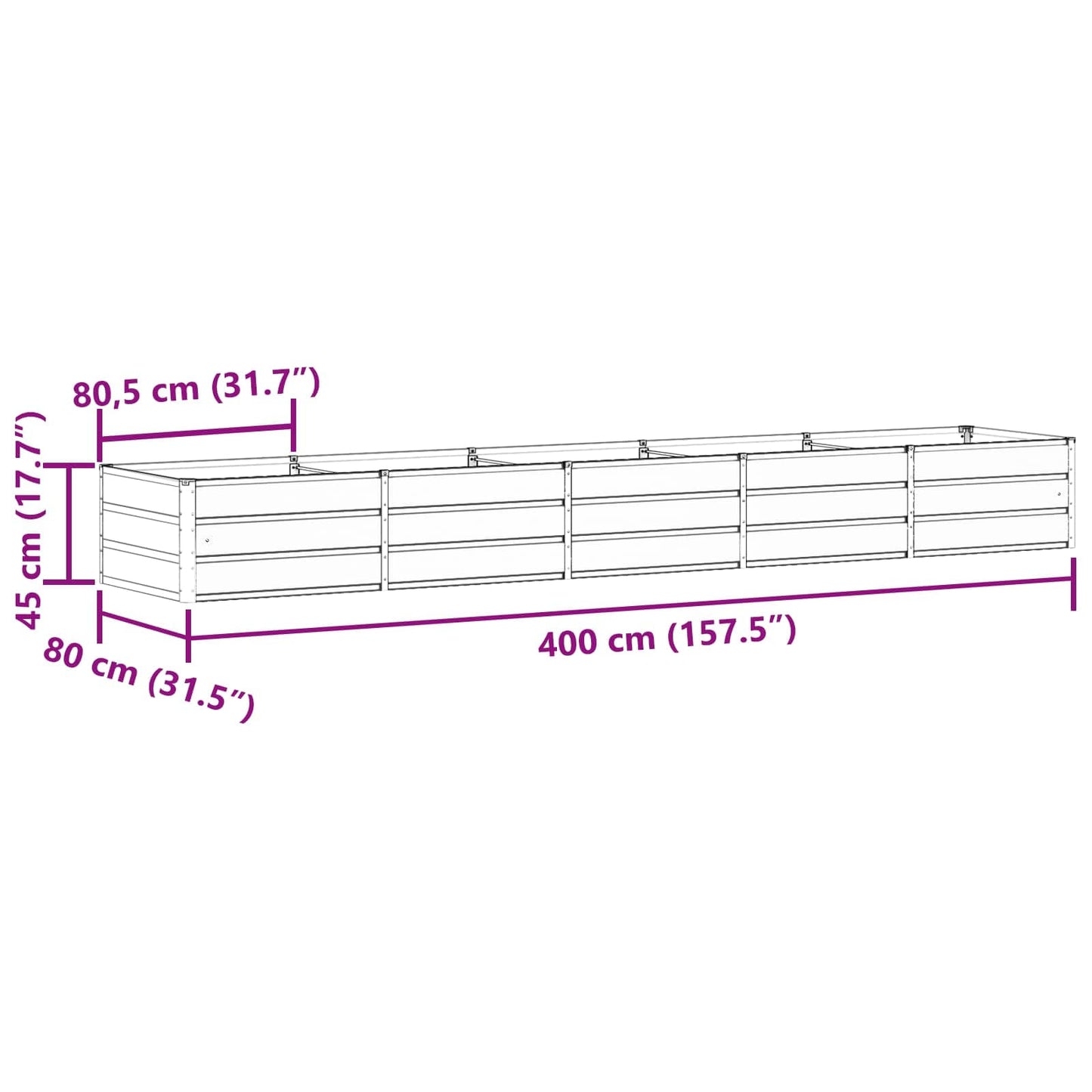 vidaXL Planter Ivory 400 x 80 x 45 cm Steel