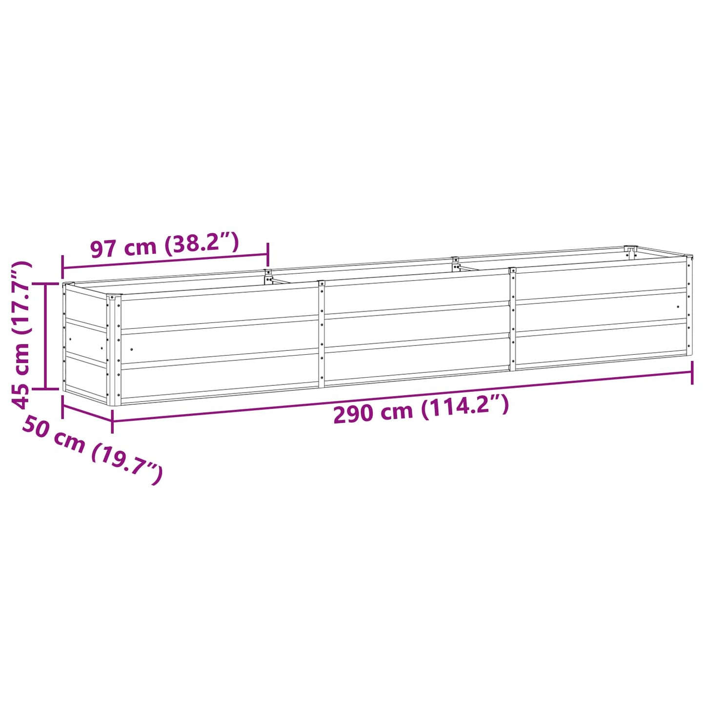 vidaXL Planter Ivory 290 x 50 x 45 cm Galvanised Steel