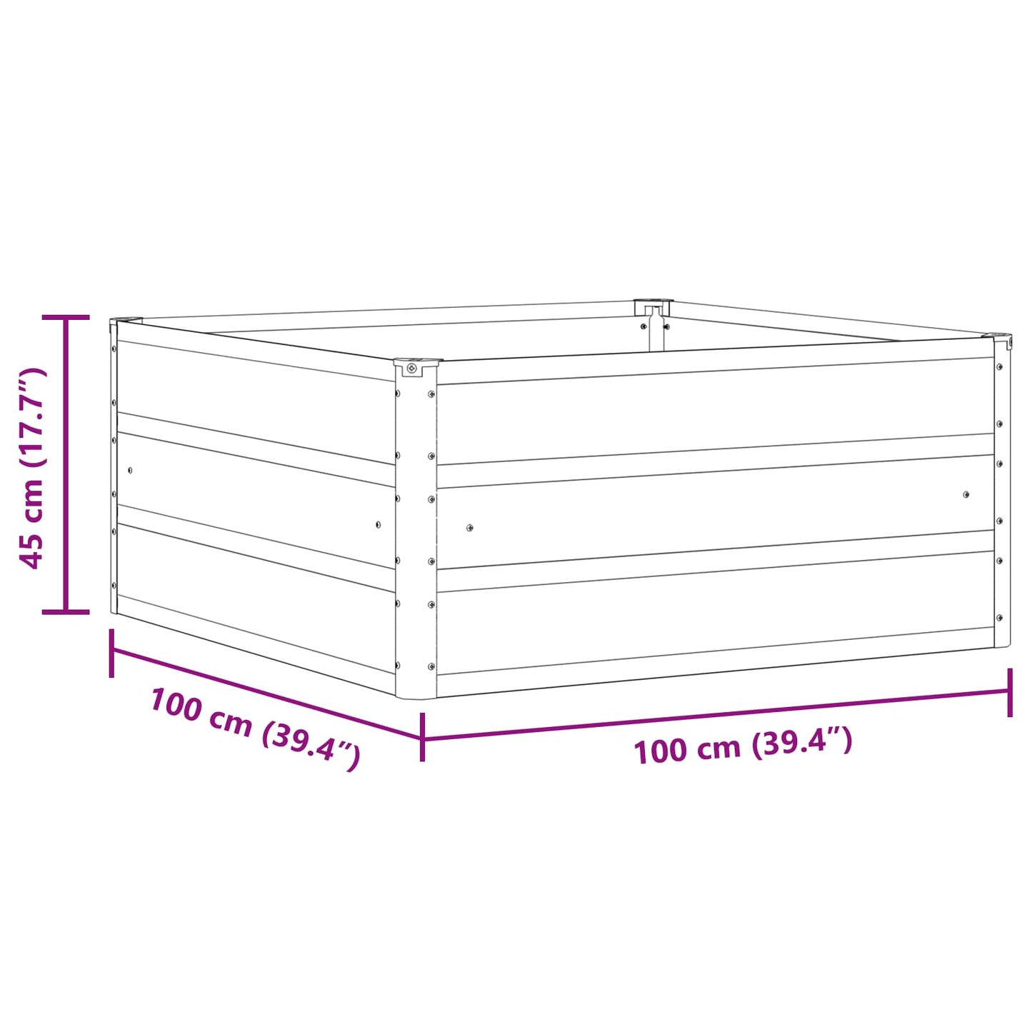 vidaXL Planter Light Grey 100 x 100 x 45 cm Steel