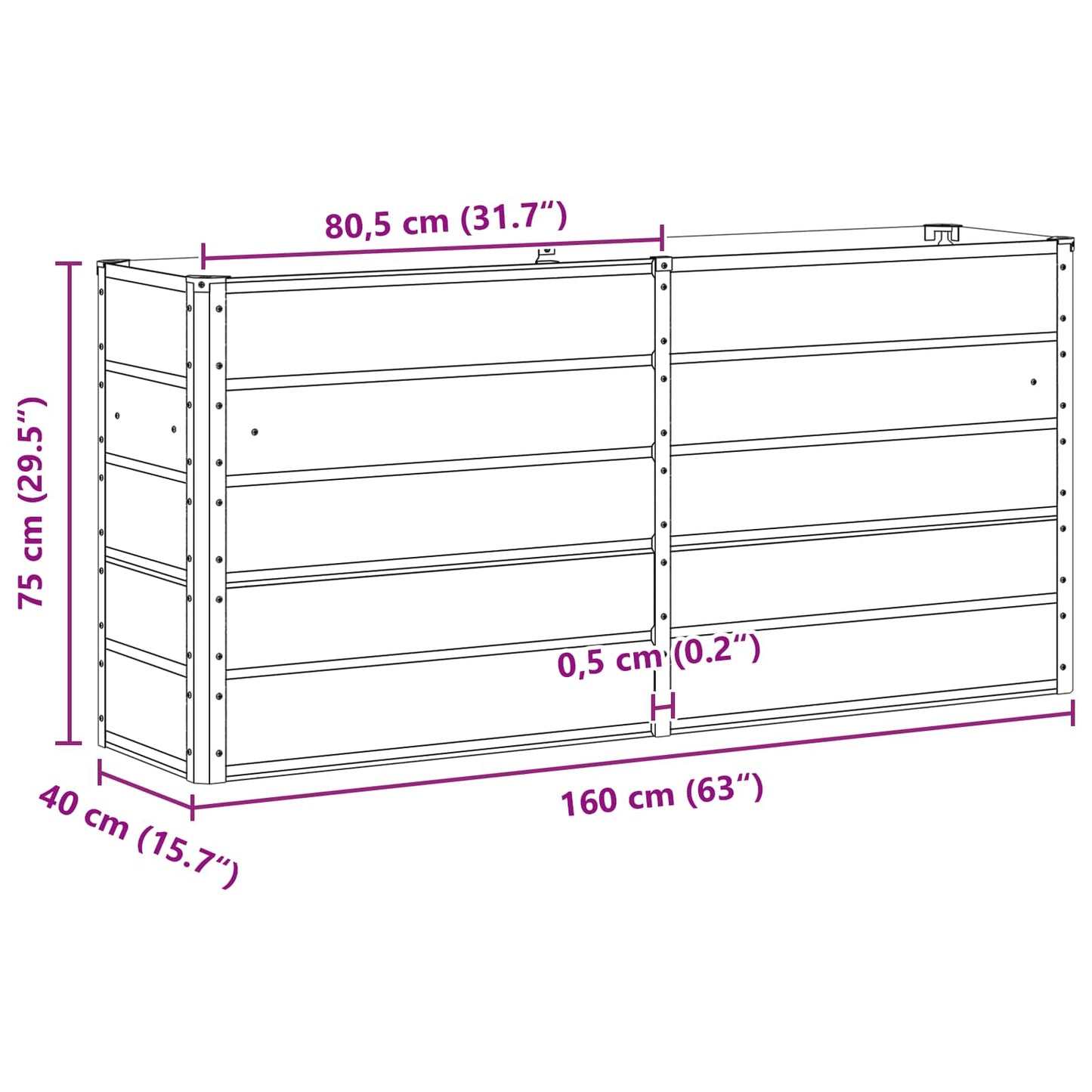 vidaXL Planter Light Grey 160 x 40 x 75 cm Steel