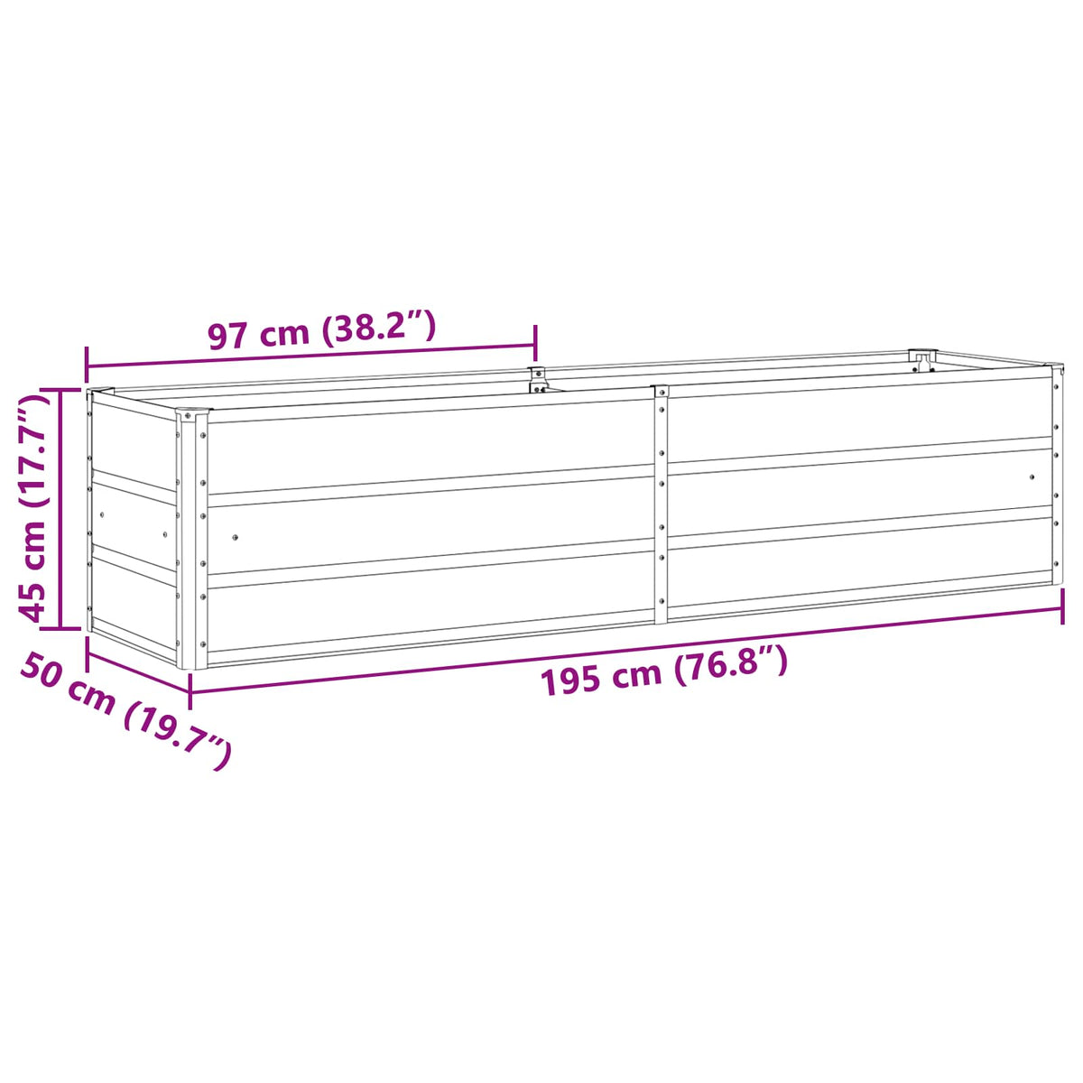 vidaXL Planter Light Grey 195 x 50 x 45 cm Galvanised Steel
