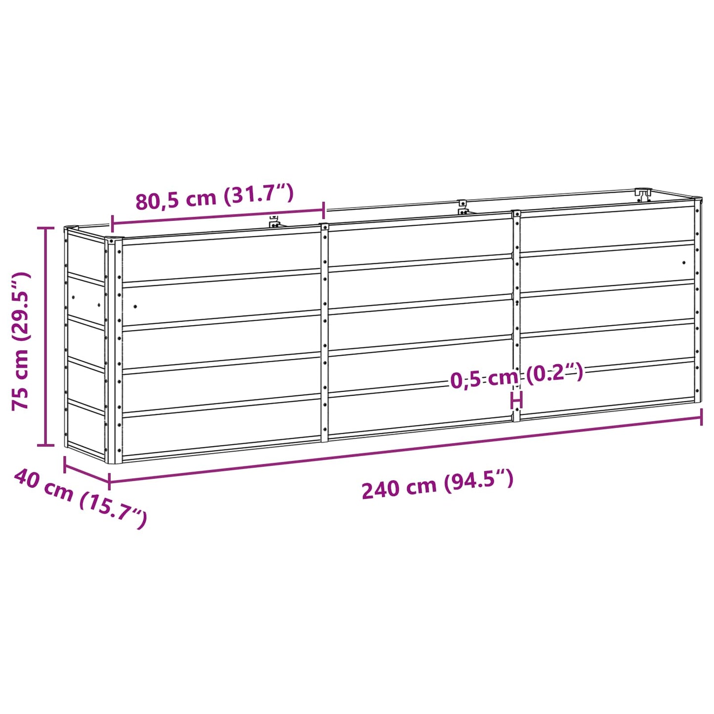 vidaXL Planter Anthracite 240 x 40 x 75 cm Steel