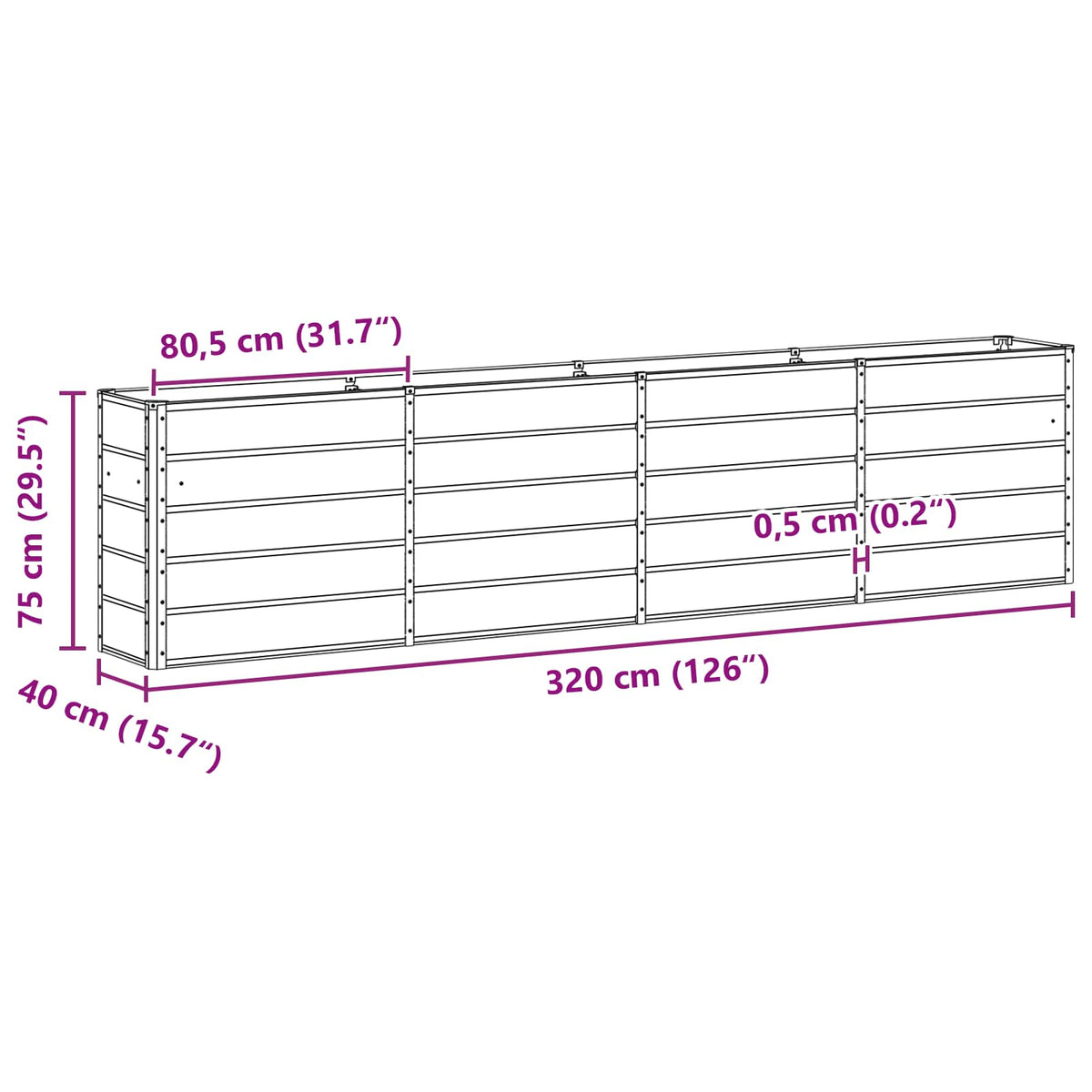 vidaXL Planter Anthracite 320 x 40 x 75 cm Steel