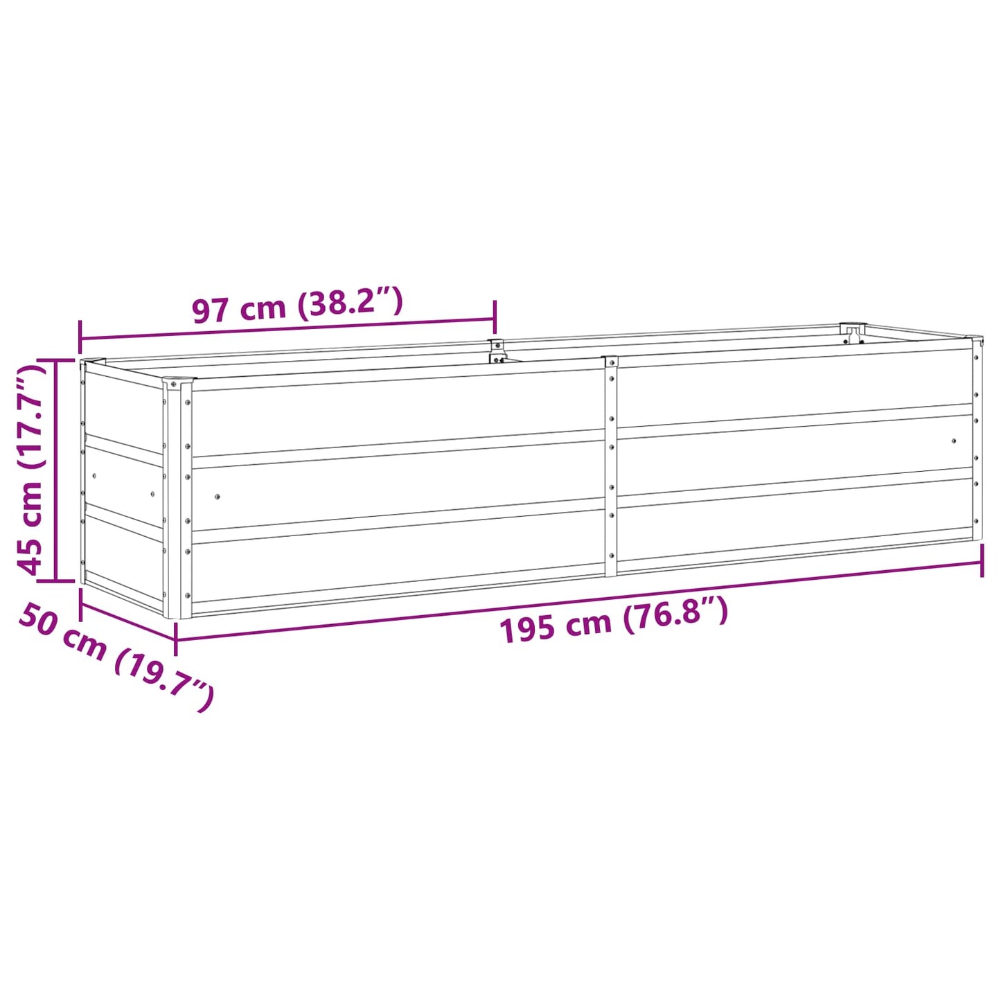 vidaXL Planter Anthracite 195 x 50 x 45 cm Galvanised Steel