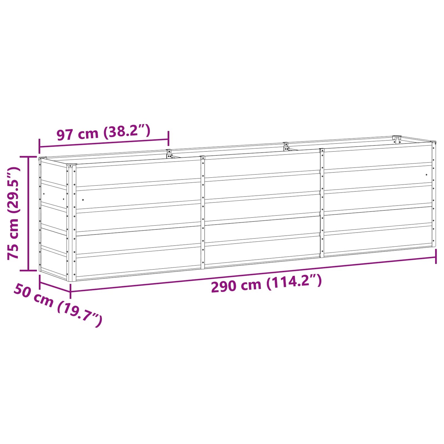vidaXL Planter Anthracite 290 x 90 x 77 cm Galvanised Steel