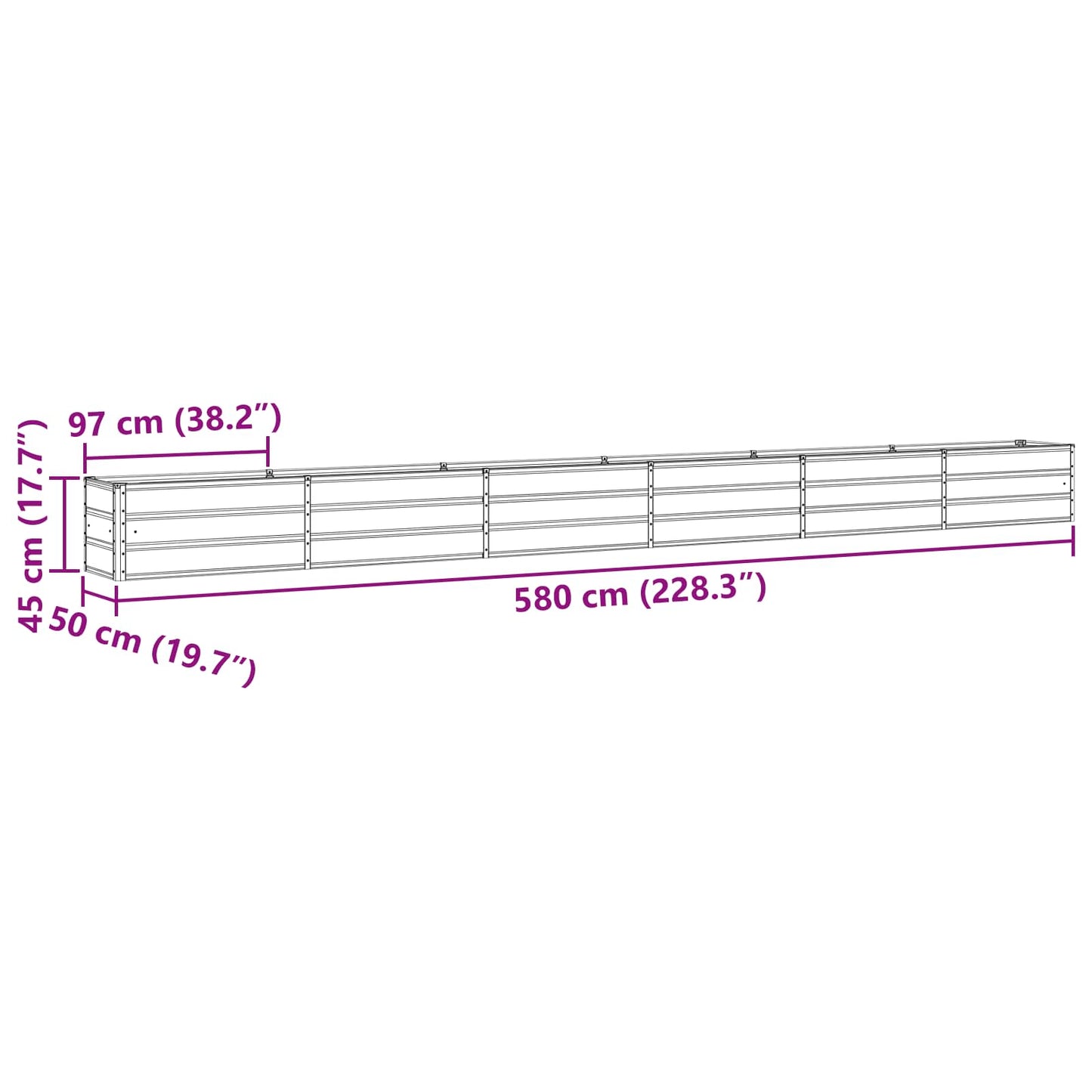 vidaXL Planter Anthracite 580 x 50 x 45 cm Galvanised Steel