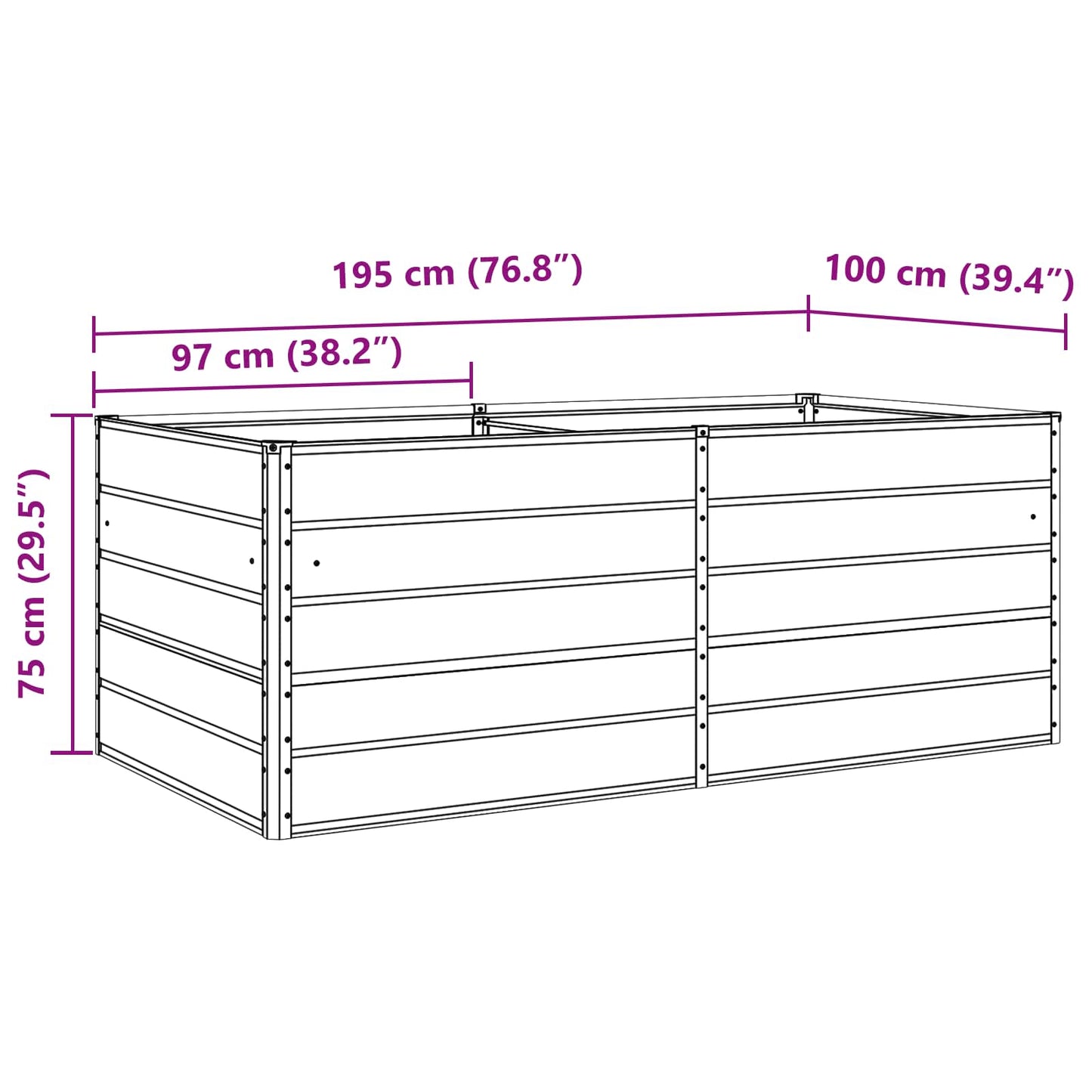 vidaXL Planter Anthracite 195 x 100 x 75 cm Galvanised Steel